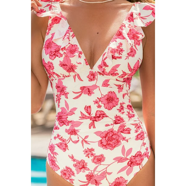 Maillot de bain une pièce rouge fleuri larges bretelles