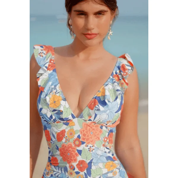 Maillot de bain une pièce ventre plat amincissant col plongeant