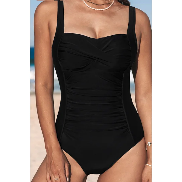 Maillot de bain une pièce ventre plat avec col en cœur noir