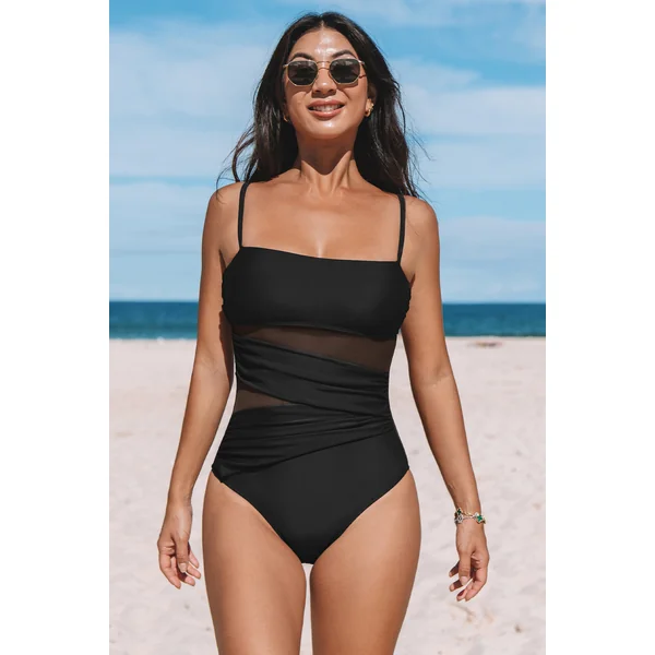 Maillot de bain une pièce ventre plat col carré jambe standard
