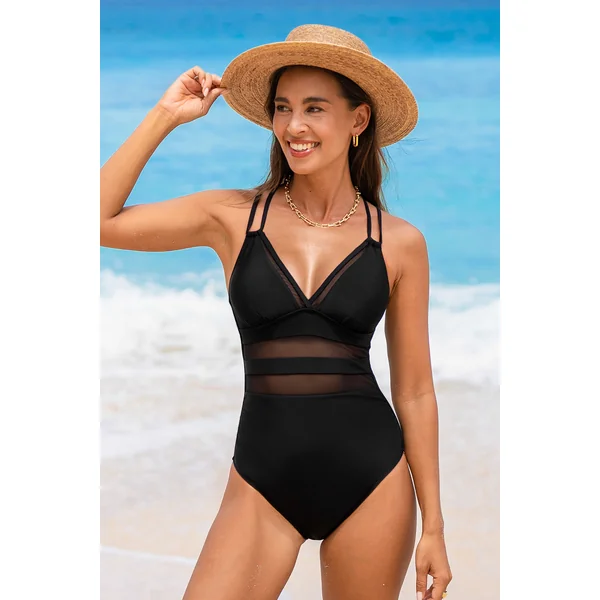 Maillot de bain une pièce ventre plat découpé en mesh noir