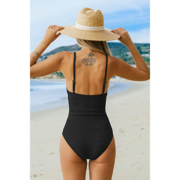 Maillot de bain une pièce ventre plat en jacquard noire