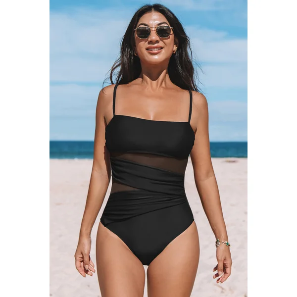 Maillot de bain une pièce ventre plat noir col carré