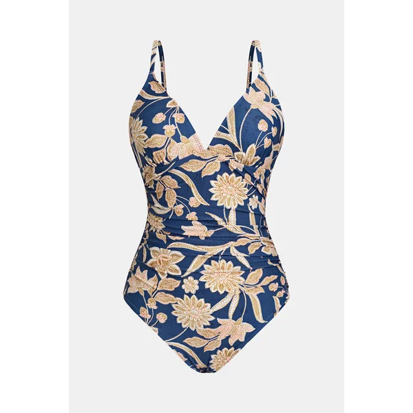Maillot de bain une pièce ventre plat à col en V et imprimé paisley