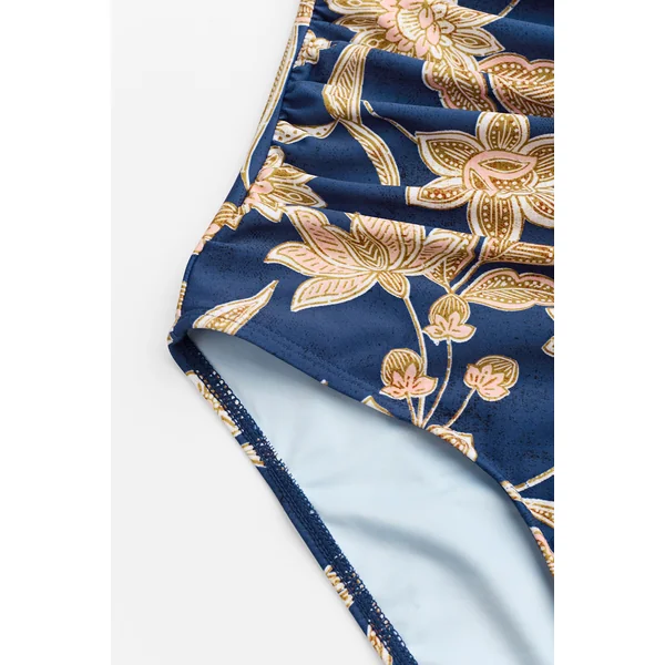Maillot de bain une pièce ventre plat à col en V et imprimé paisley