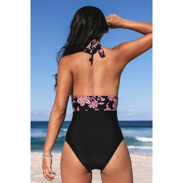 Maillot de bain une pièce ventre plat à col plongeant rétro boho