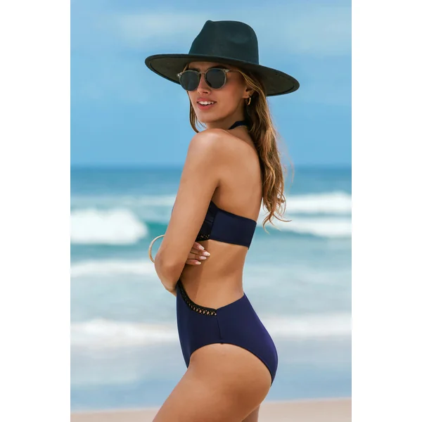 Maillot de bain une pièce à col licou bleu