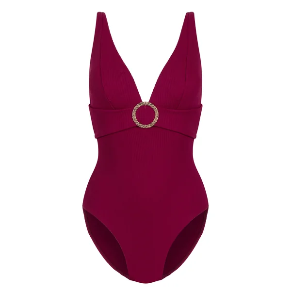 Maillot de bain à anneau froissé - Rouge