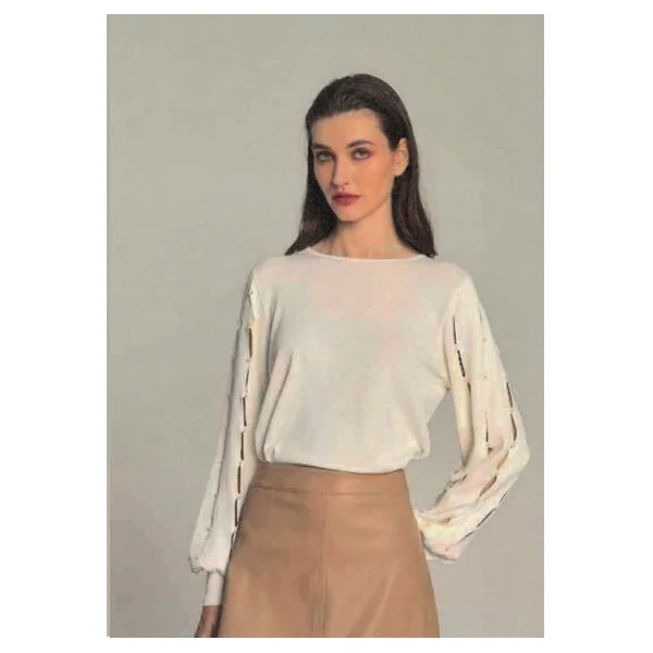 Marina V. - Chandail à manches longues en tricot avec perles Ivoire Small