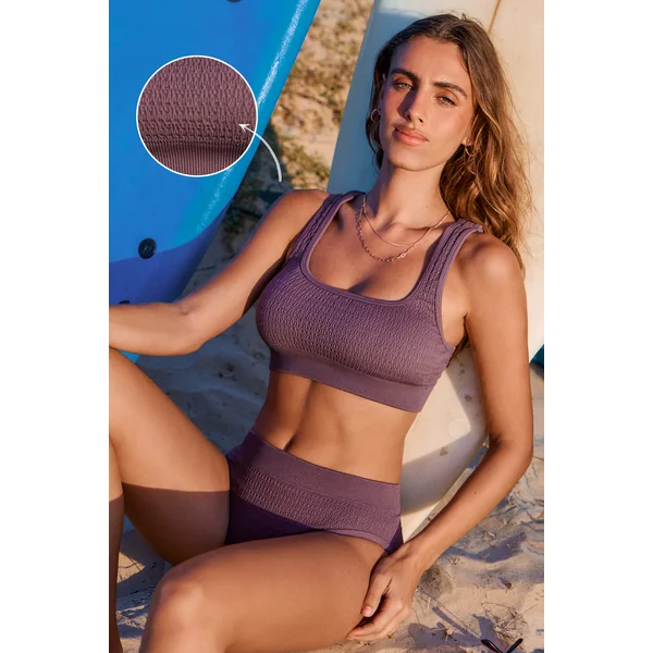 Mauvefarbenes Quadratischer Ausschnitt Bikini-Set