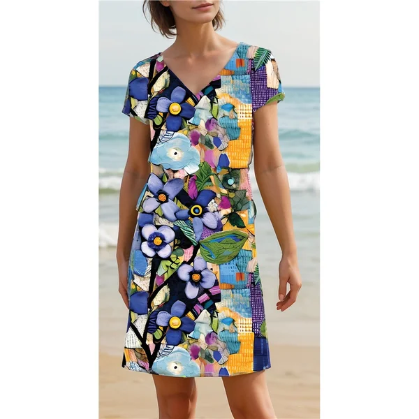 Miss Versa - Robe courte col en V avec manches resort Medium Theo