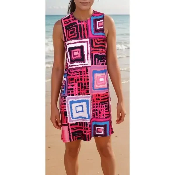 Miss Versa - Robe courte sans manches ligne trapeze col rond Resort Medium Miriam