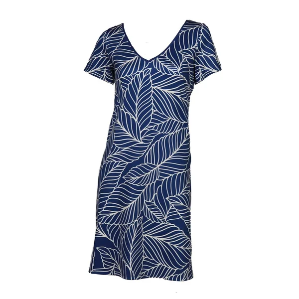 Miss Versa - Robe courte semi-ajustée Ligne A col V avec manches courtes Resort Bleu Large Emely Marine