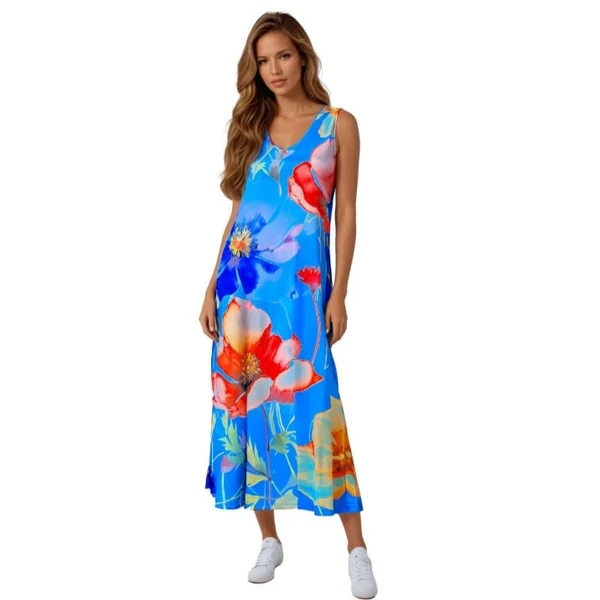 Miss Versa - Robe Longue semi-ajustée Ligne A col V sans manches Resort X-Large Leonie
