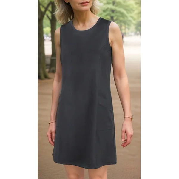 Miss Versa - Robe Miss Versa à col rond ligne trapèze avec poche Basic Noir X-Large Sara