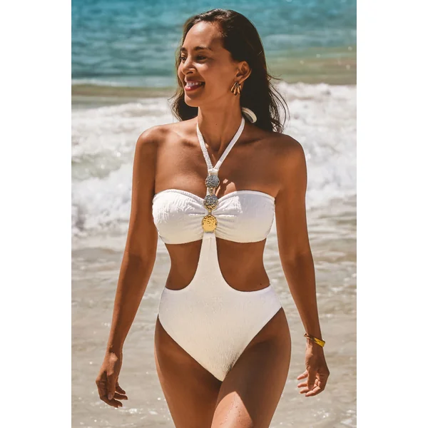 Monokini blanc à col cœur