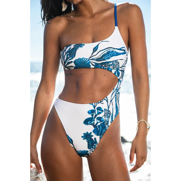 Monokini fleuri asymétrique échancré