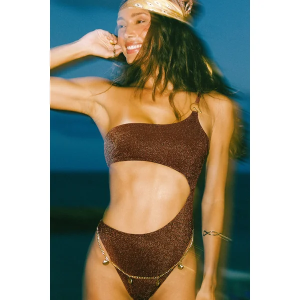 Monokini marron col asymétrique