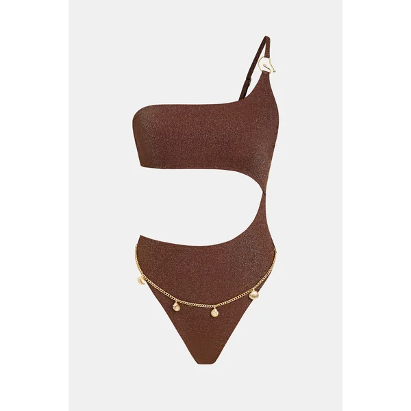 Monokini marron col asymétrique