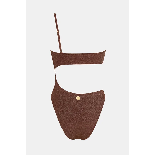 Monokini marron col asymétrique