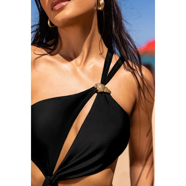 Monokini noir col asymétrique bas échancré