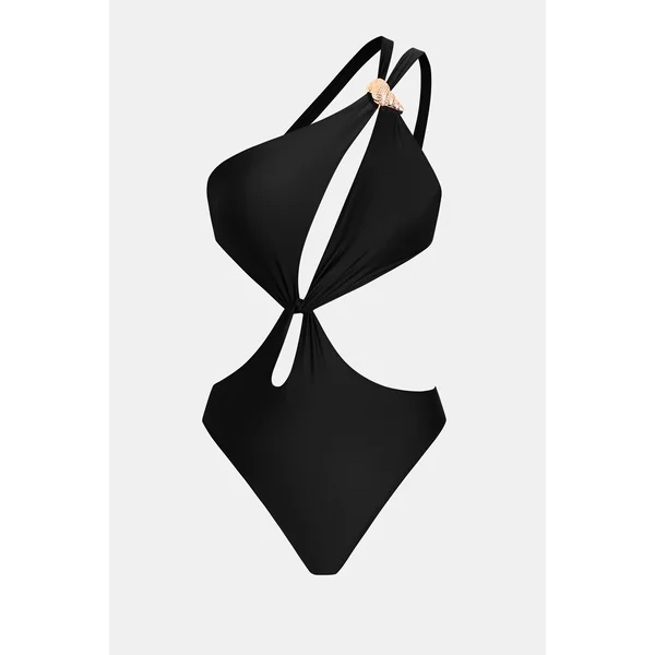 Monokini noir col asymétrique bas échancré