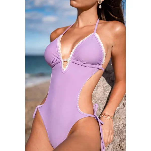 Monokini violet à col plongeant