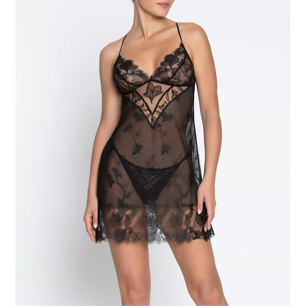 Nuisette Baby Doll noir en tulle brodé Désir et Volupté