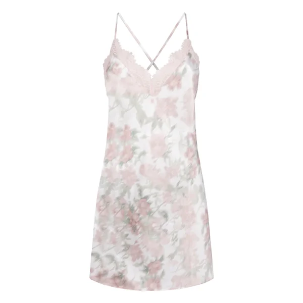 Nuisette Satinée à Imprimé Floral - Blanc