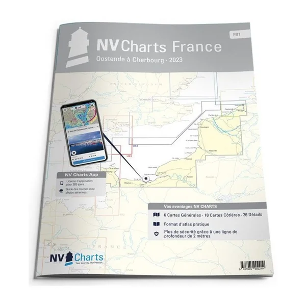 NV-CHARTS FR1 - 48 Channel Marine Charts (Oostende to Cherbourg) + 3 statutory adhesive sheets