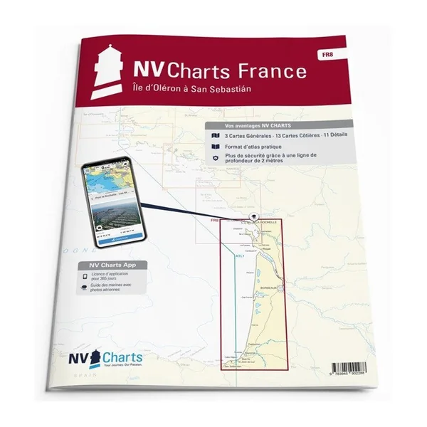 NV-CHARTS FR8 - 33 Aquitaine Nautical Charts (from La Rochelle to San Sebastian) + 3 regulatory adhesive sheets