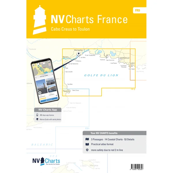 NV-CHARTS FR9 - 70 Cartes Marines Méditerranée + 3 planches adhésives réglementaires