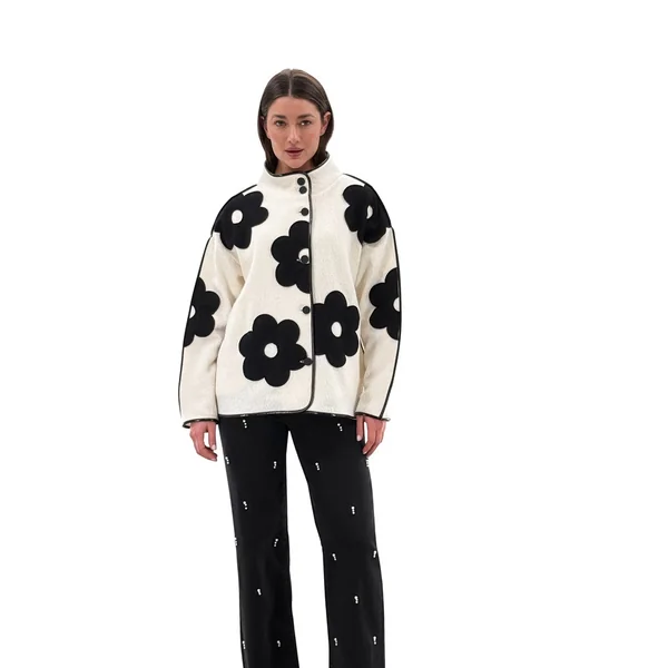 Orly - Veste à manches longues avec fleurs Blanc cassé et noir Medium