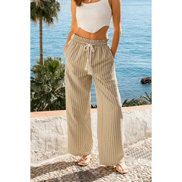 Pantalon beige jambe large