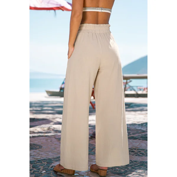 Pantalon beige tissé taille élastique