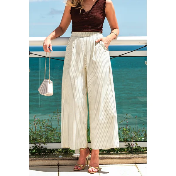 Pantalon beige à rayures