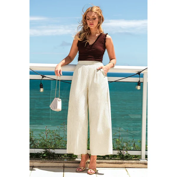 Pantalon beige à rayures