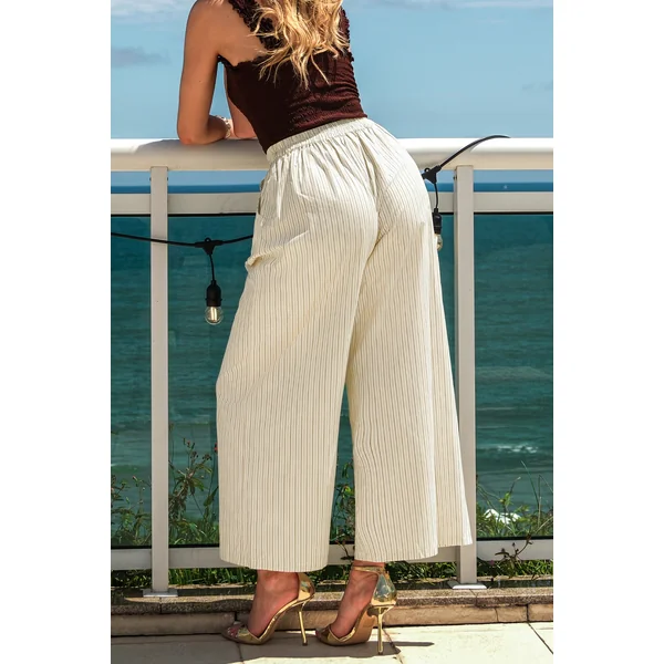 Pantalon beige à rayures