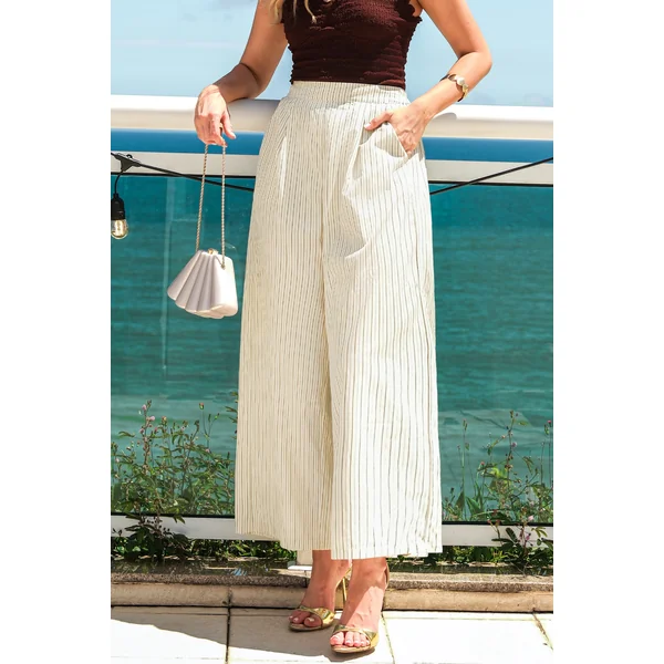Pantalon beige à rayures