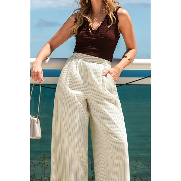 Pantalon beige à rayures