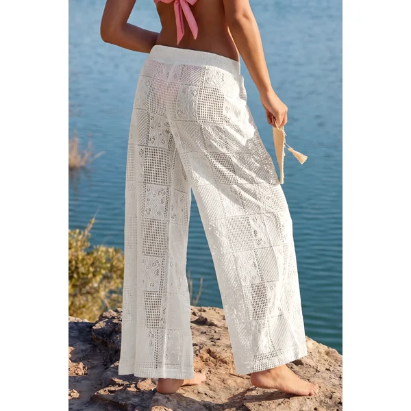 Pantalon blanc large taille élastique