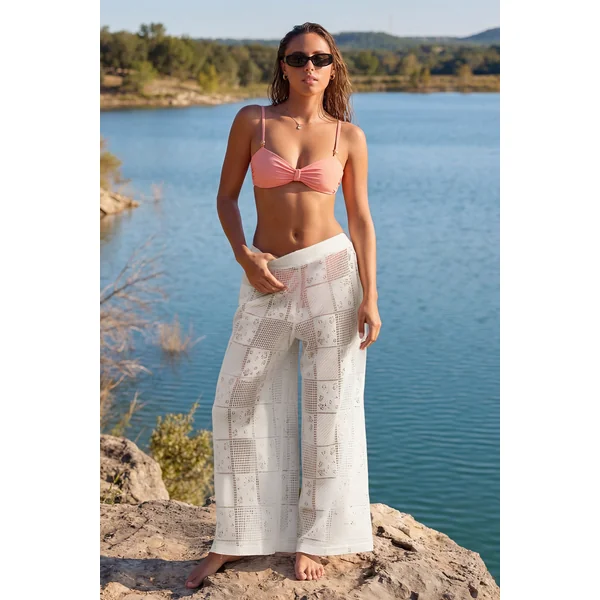 Pantalon blanc large taille élastique