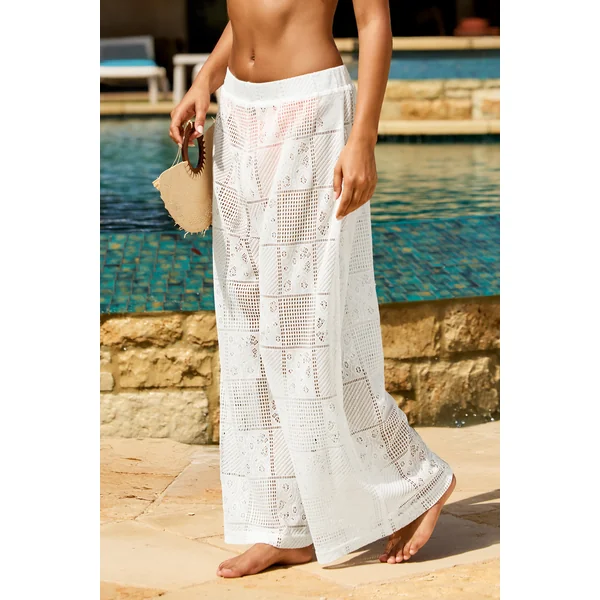 Pantalon blanc large taille élastique