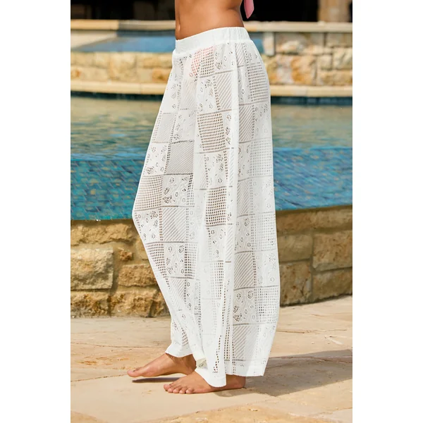 Pantalon blanc large taille élastique