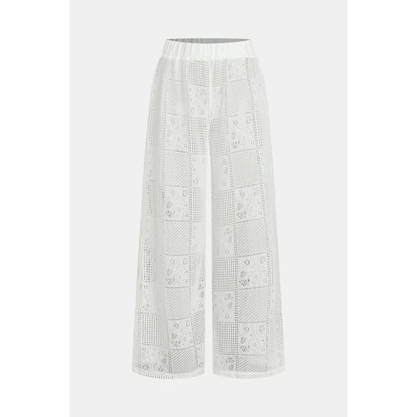 Pantalon blanc large taille élastique