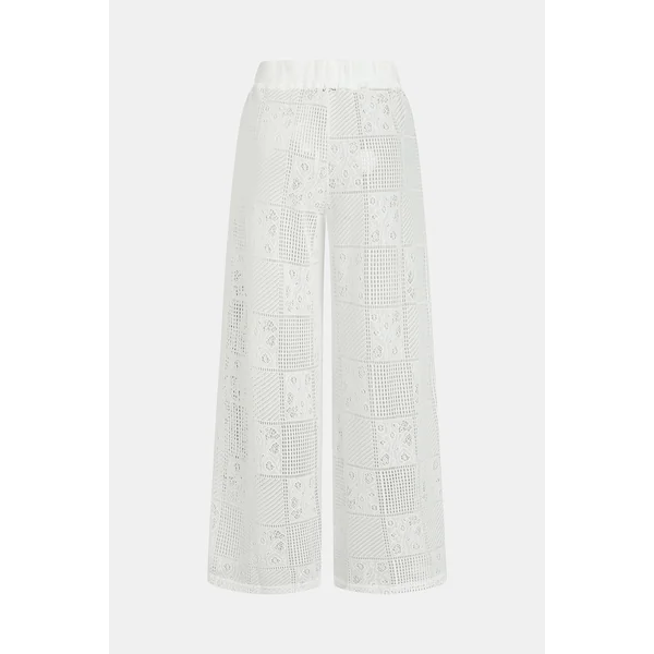 Pantalon blanc large taille élastique