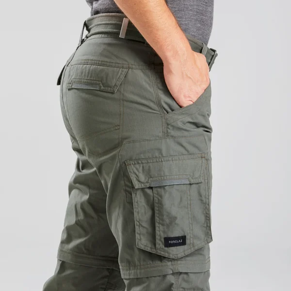 Pantalon cargo de randonnée modulable homme, TRAVEL 500 Modul vert