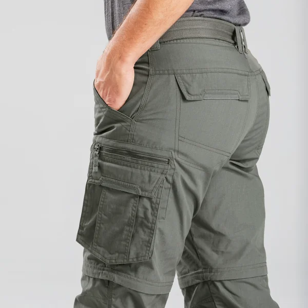 Pantalon cargo de randonnée modulable homme, TRAVEL 500 Modul vert