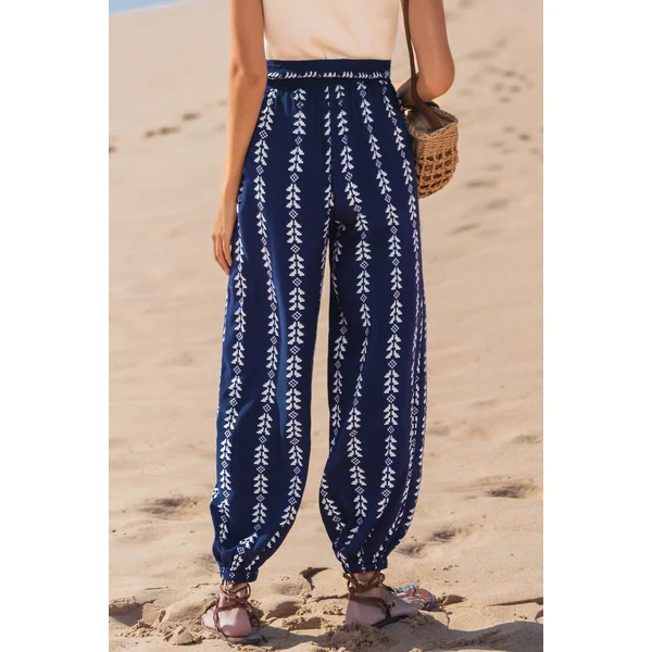 Pantalon cover up fuselé bohème bleu marine