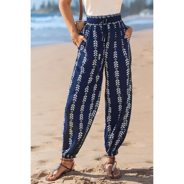 Pantalon cover up fuselé bohème bleu marine